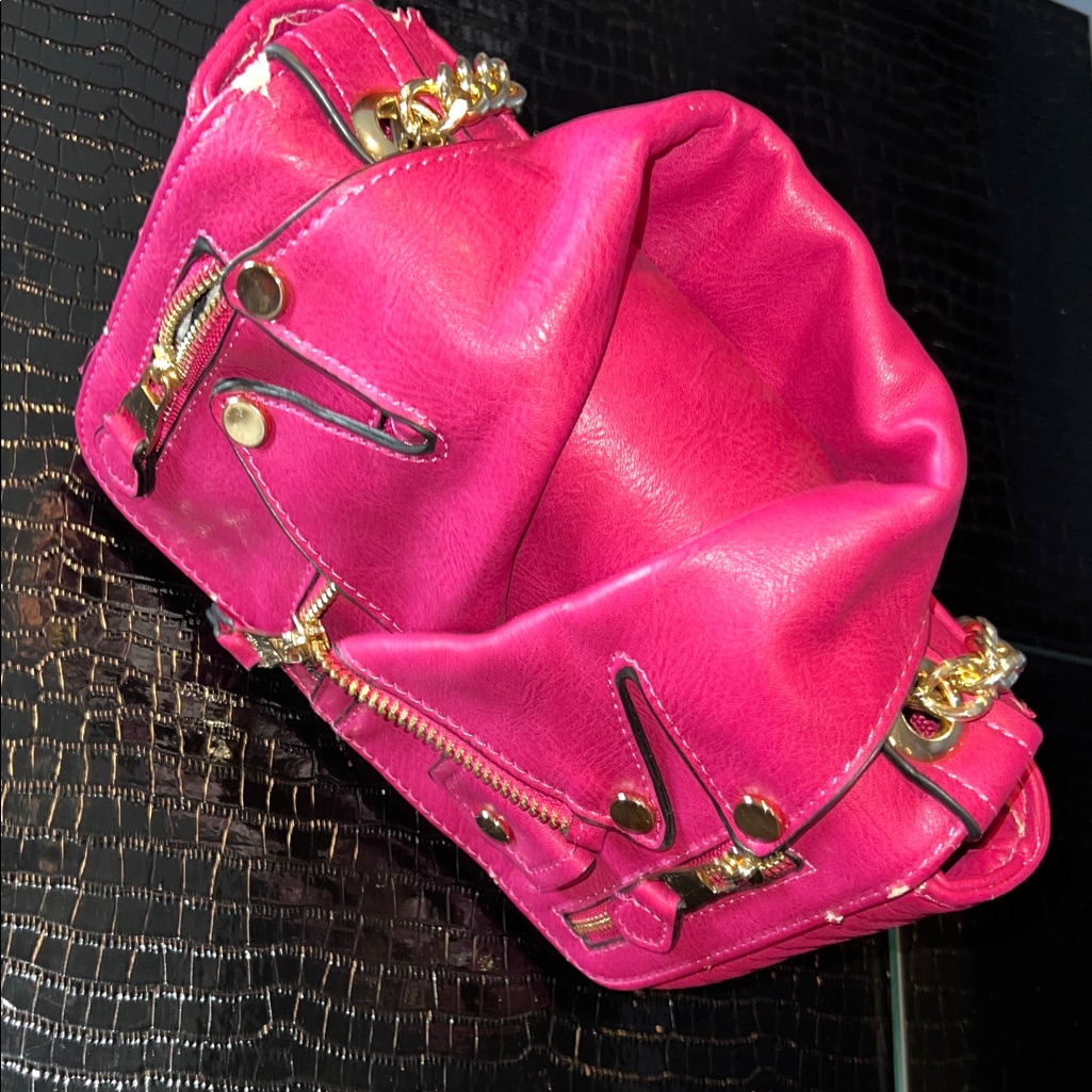 Vibrant Fuchsia Moto Jacket Vegan Leather Crossbody
